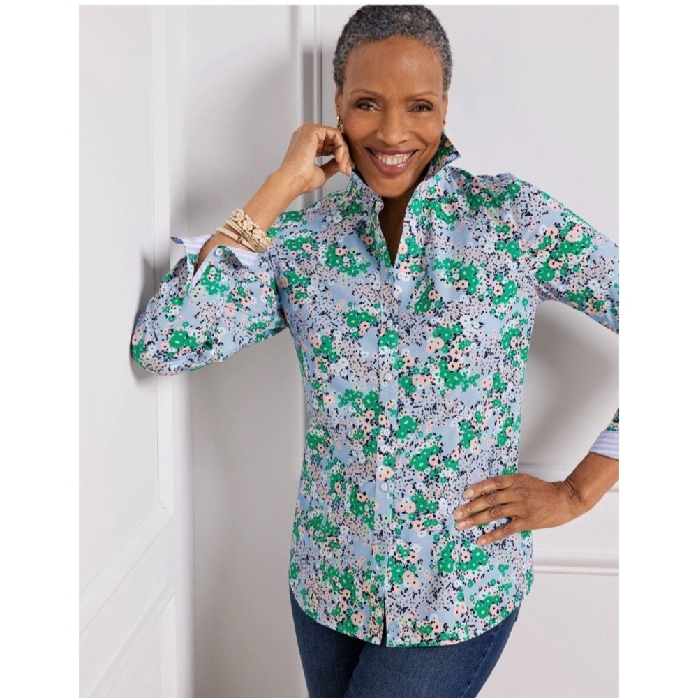 Talbots Non-Iron‎ Perfect Shirt Ditsy Button-Up Plus Size 24W Floral Fairy Boho